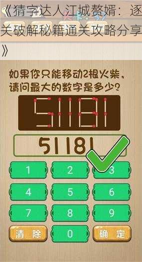 《猜字达人江城赘婿：逐关破解秘籍通关攻略分享》