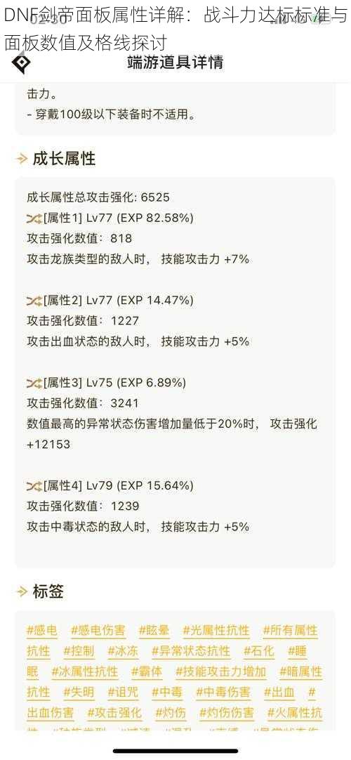 DNF剑帝面板属性详解：战斗力达标标准与面板数值及格线探讨