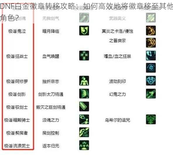 DNF白金徽章转移攻略：如何高效地将徽章移至其他角色？
